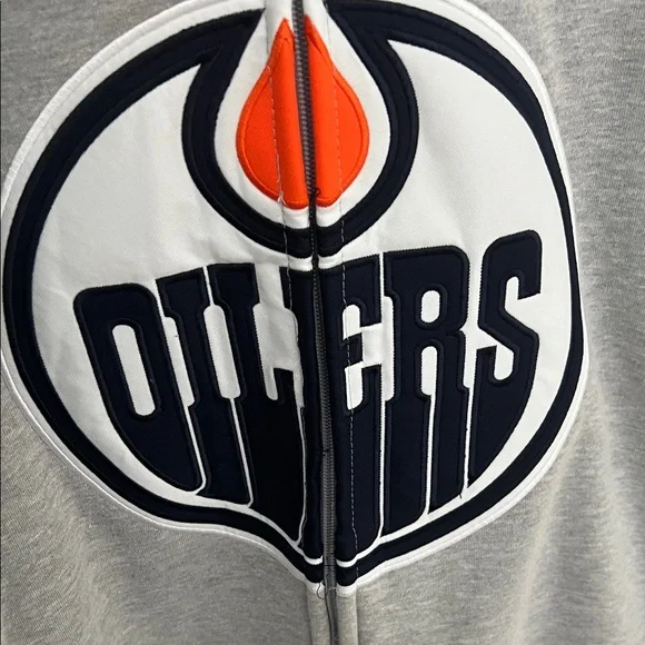 NHL Gray and Blue Edmonton Oilers Zip-Up Hoodie Large Logo Size XL - Picture 2 of 10